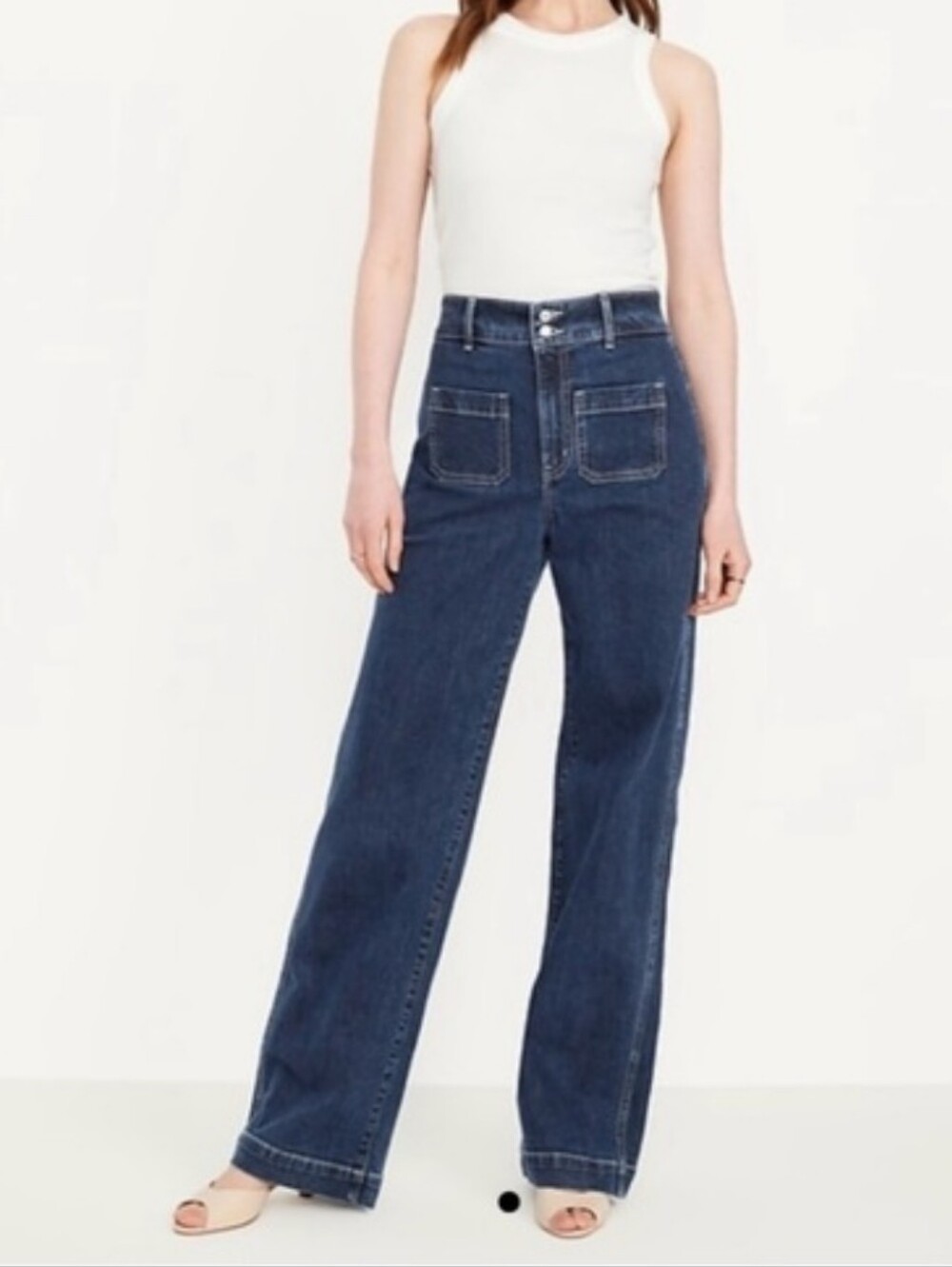 NWT Old Navy Women's Extra High-Rise Sky-Hi Wide-Leg Dark Wash Jeans, Size 4